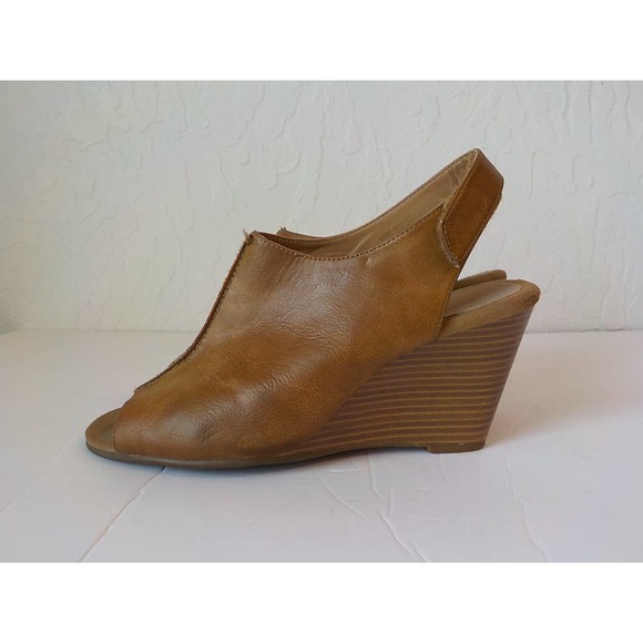 Aerosoles Heelrest Up Close Wedge Pumps Women 10M Open Toe Brown Faux Leather - Picture 7 of 12